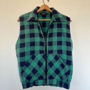 Vintage Green & Navy Plaid Quilted Vest